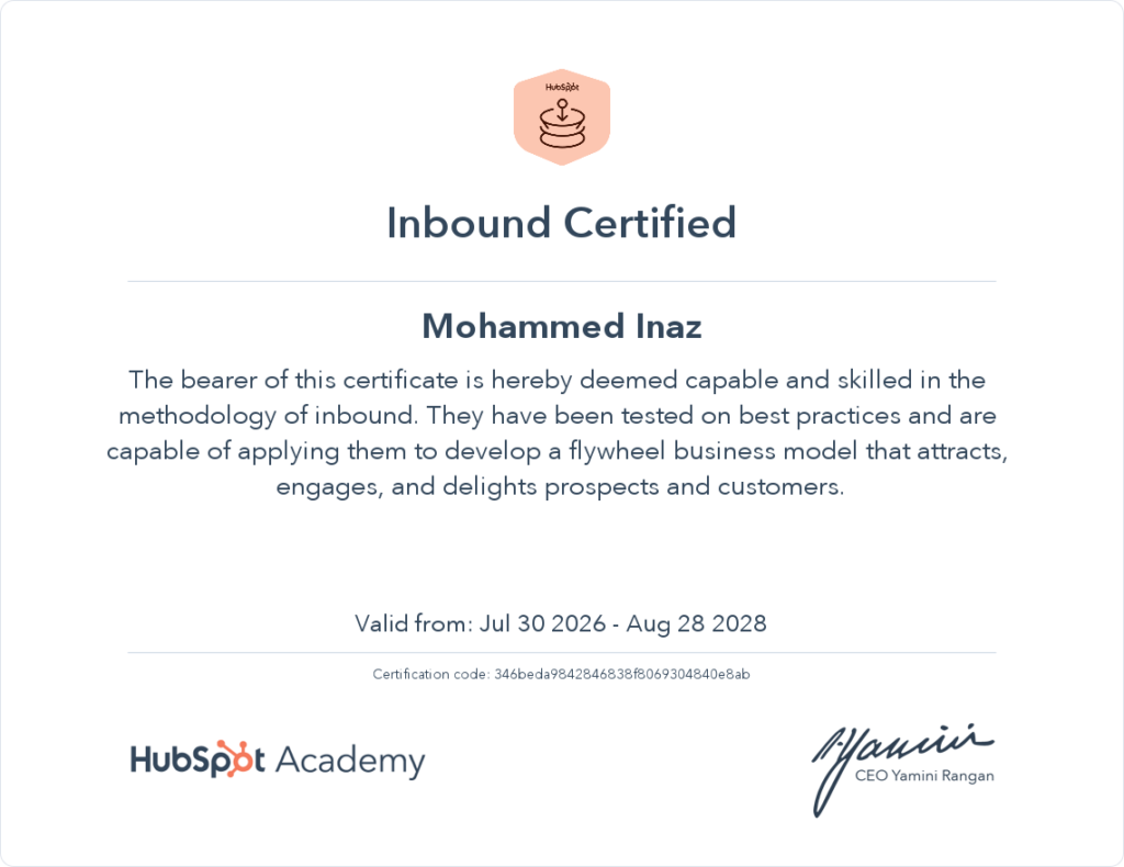 inbound certificate
